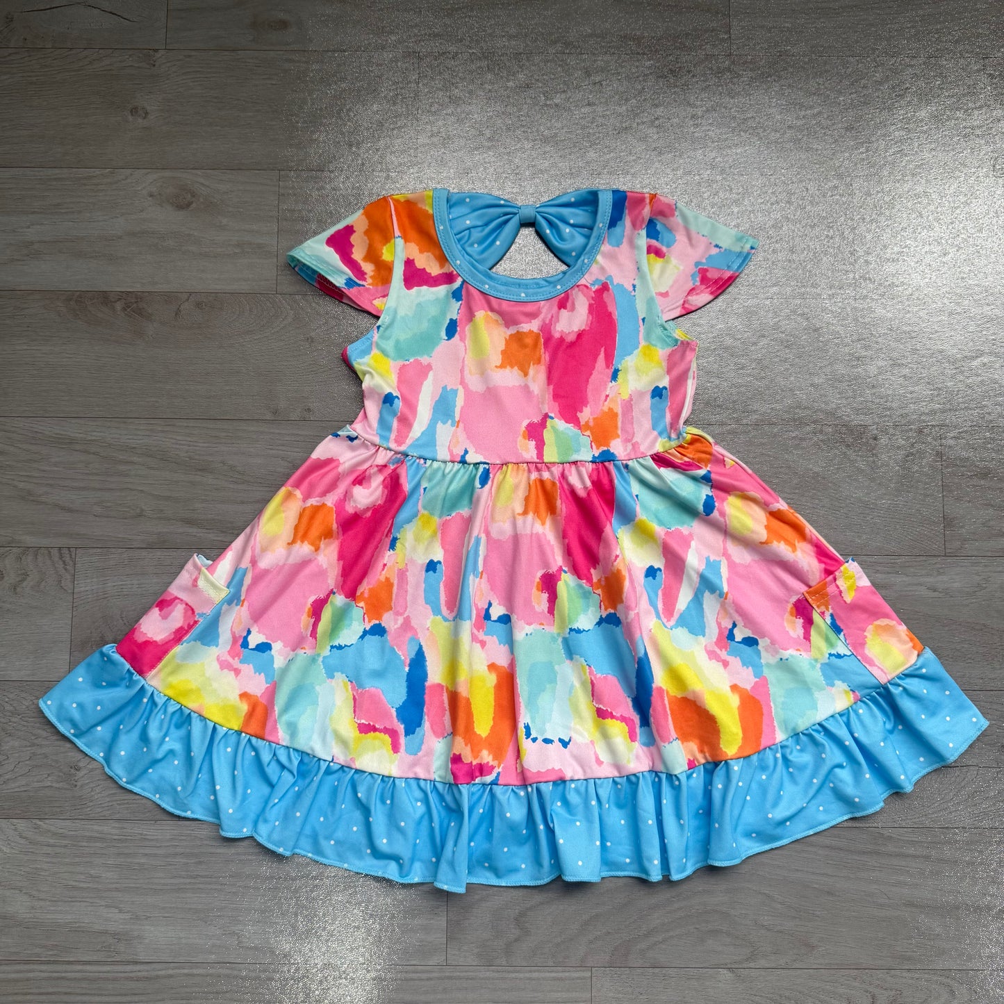 preorder Samples GSD2610 watercolor colorful blue short sleeve girls dress