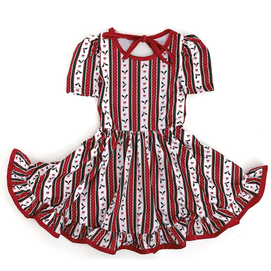 preorder GSD2612 Christmas holly berry red short sleeve girls dress