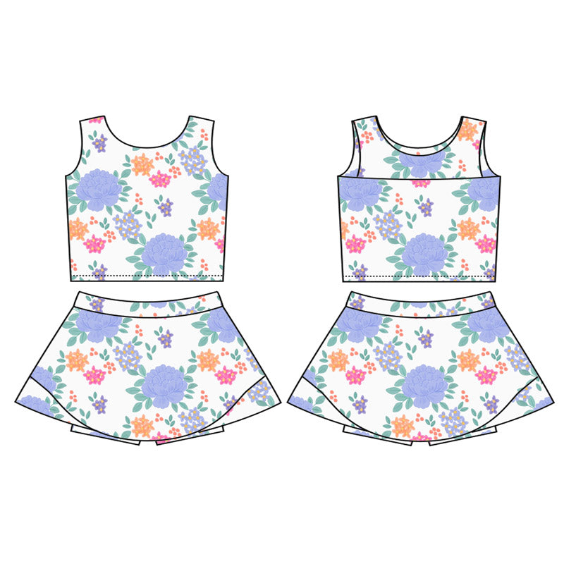 preorder GSD2622 blue flowers colorful flowers sleeveless skirt girls set