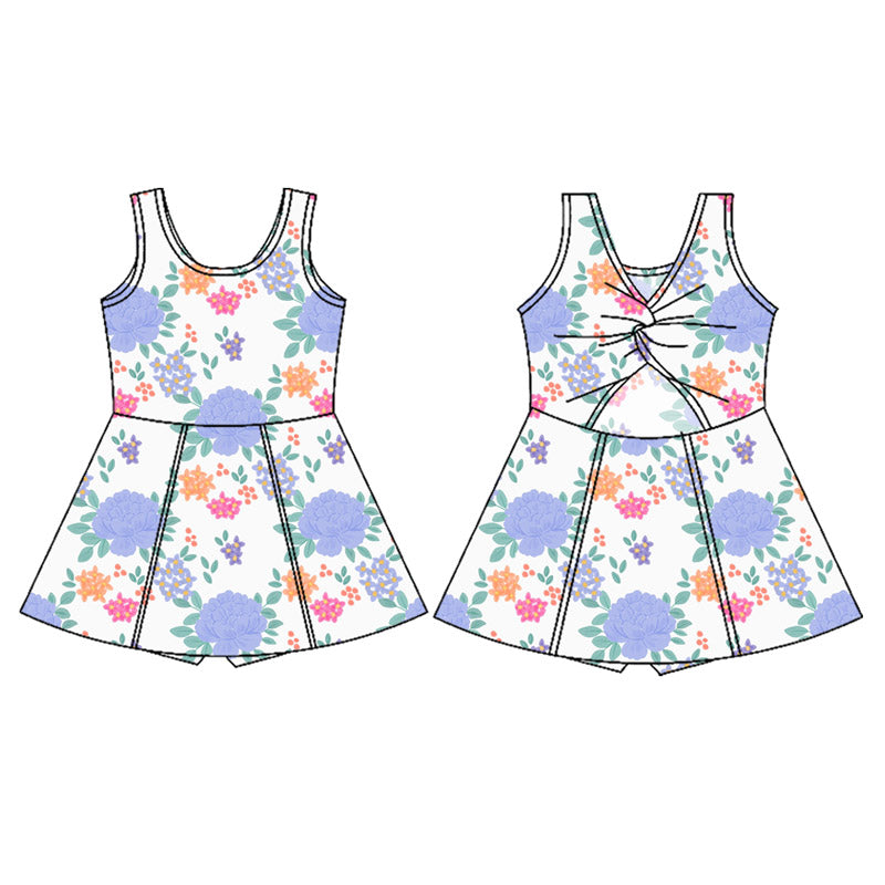 preorder GSD2626 blue flowers colorful flowers girls dress with shorts