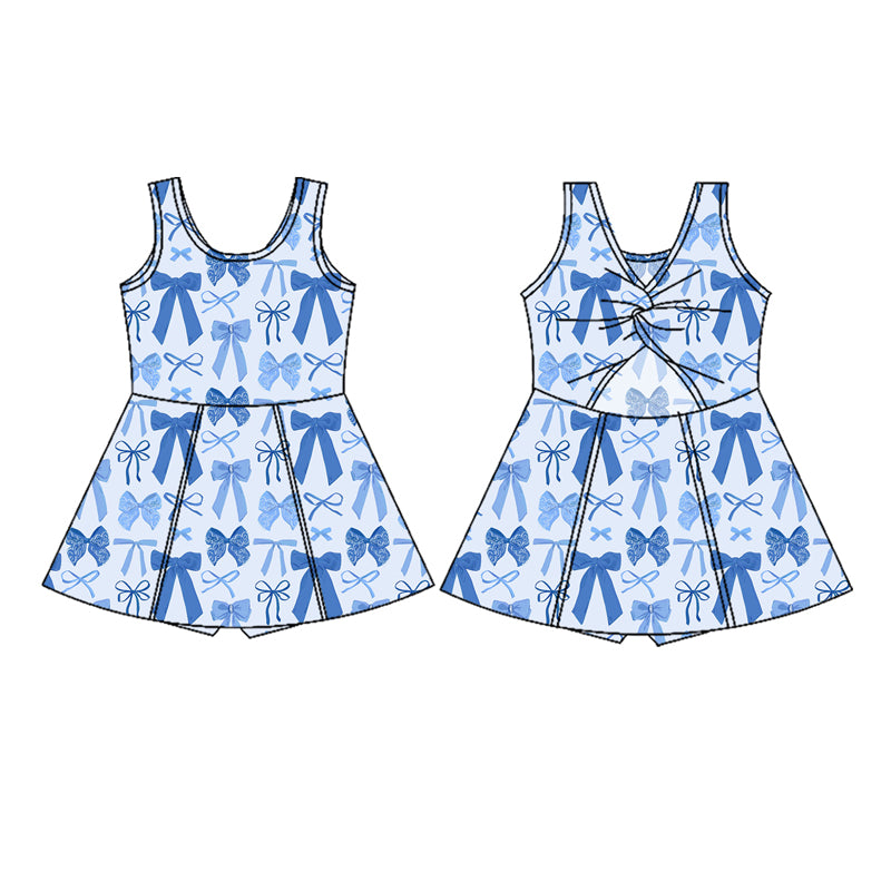 preorder GSD2639 yoga blue bows sleeveless girls dress with shorts