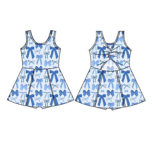 preorder GSD2639 yoga blue bows sleeveless girls dress with shorts