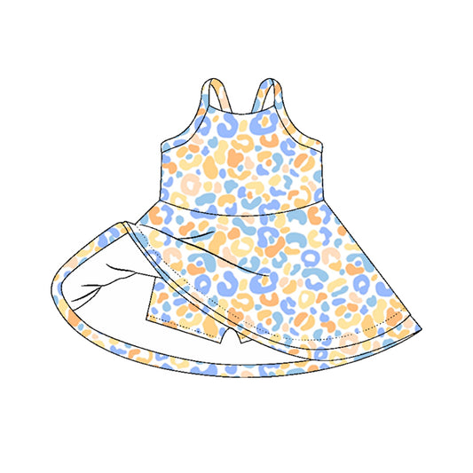 preorder GSD2646 yoga colorful leopard yellow blue girls dress shorts