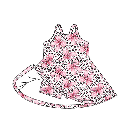 preorder GSD2648 yoga pink leopard bows girls dress shorts