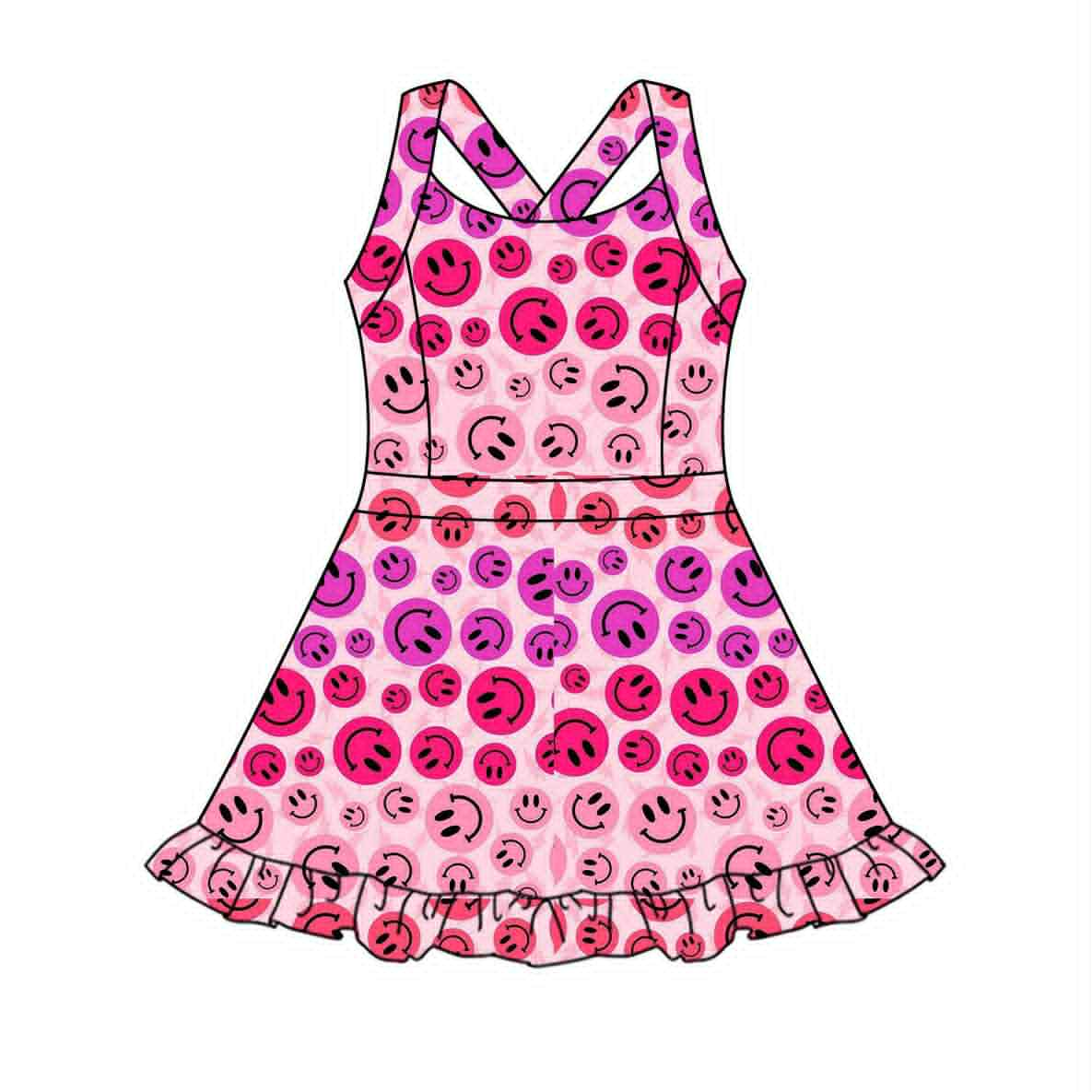 preorder GSD2656 yoga hot pink smile sleeveless skorts girls dress