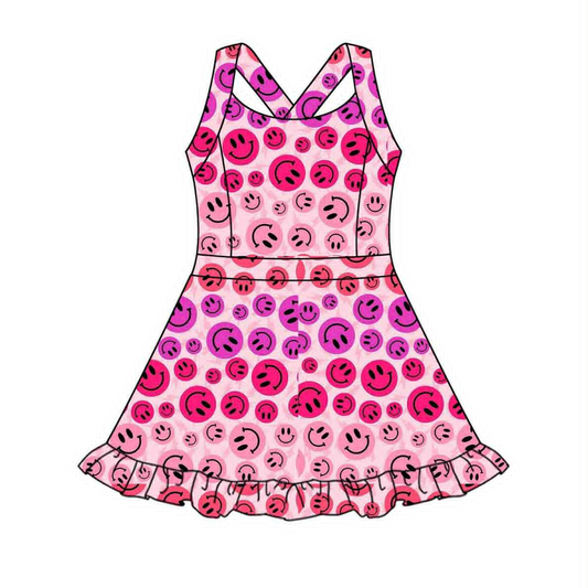 preorder GSD2656 yoga hot pink smile sleeveless skorts girls dress