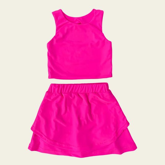 preorder GSD2663 yoga hot pink sleeveless skirt skorts girls set