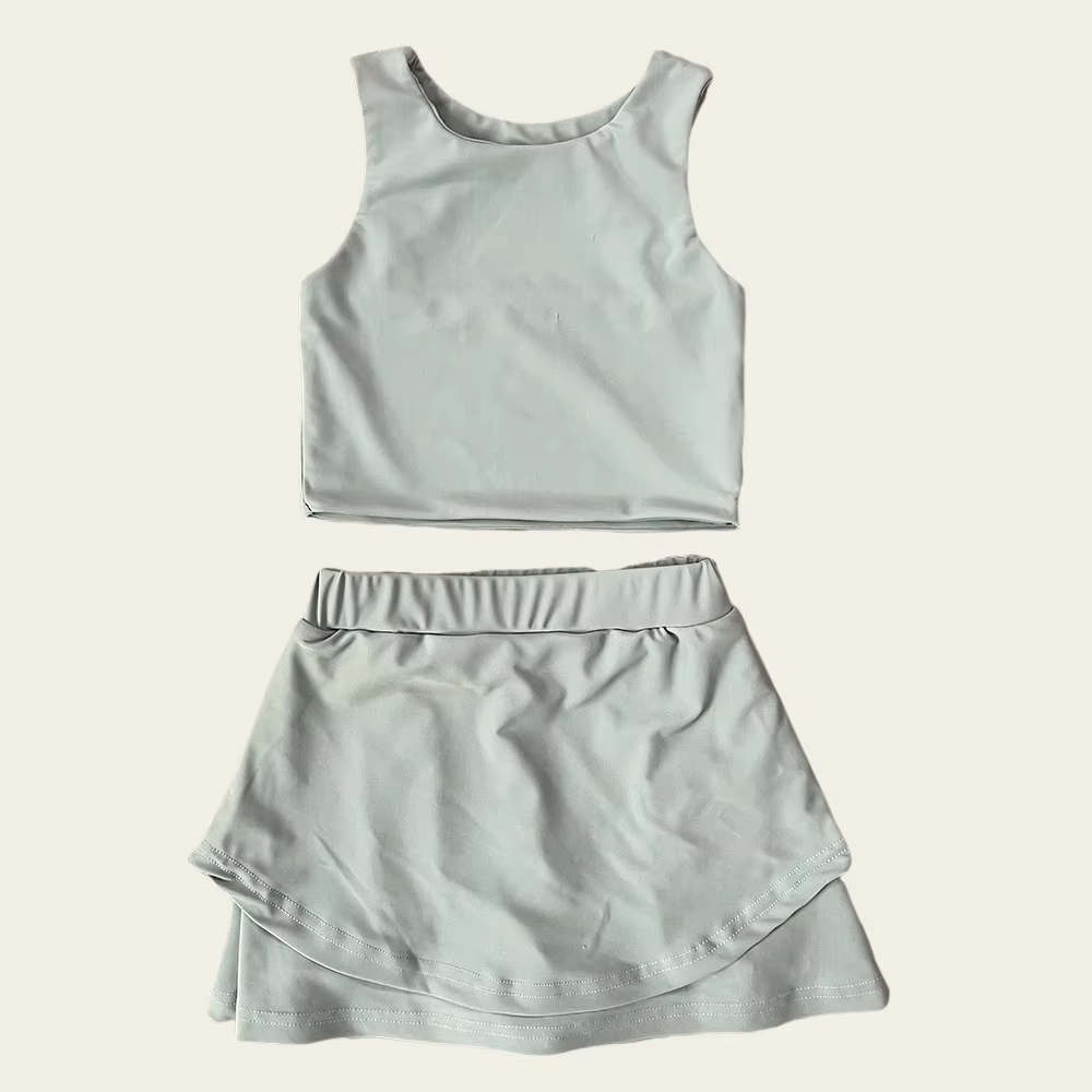 preorder GSD2664 yoga grey green sleeveless skirt skorts girls set