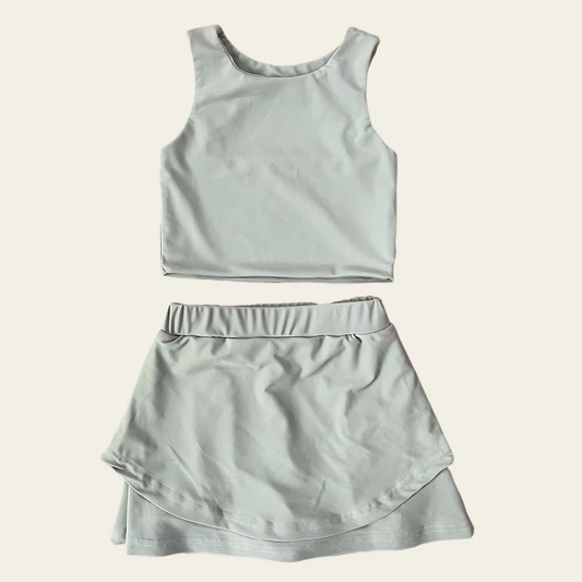 preorder GSD2664 yoga grey green sleeveless skirt skorts girls set