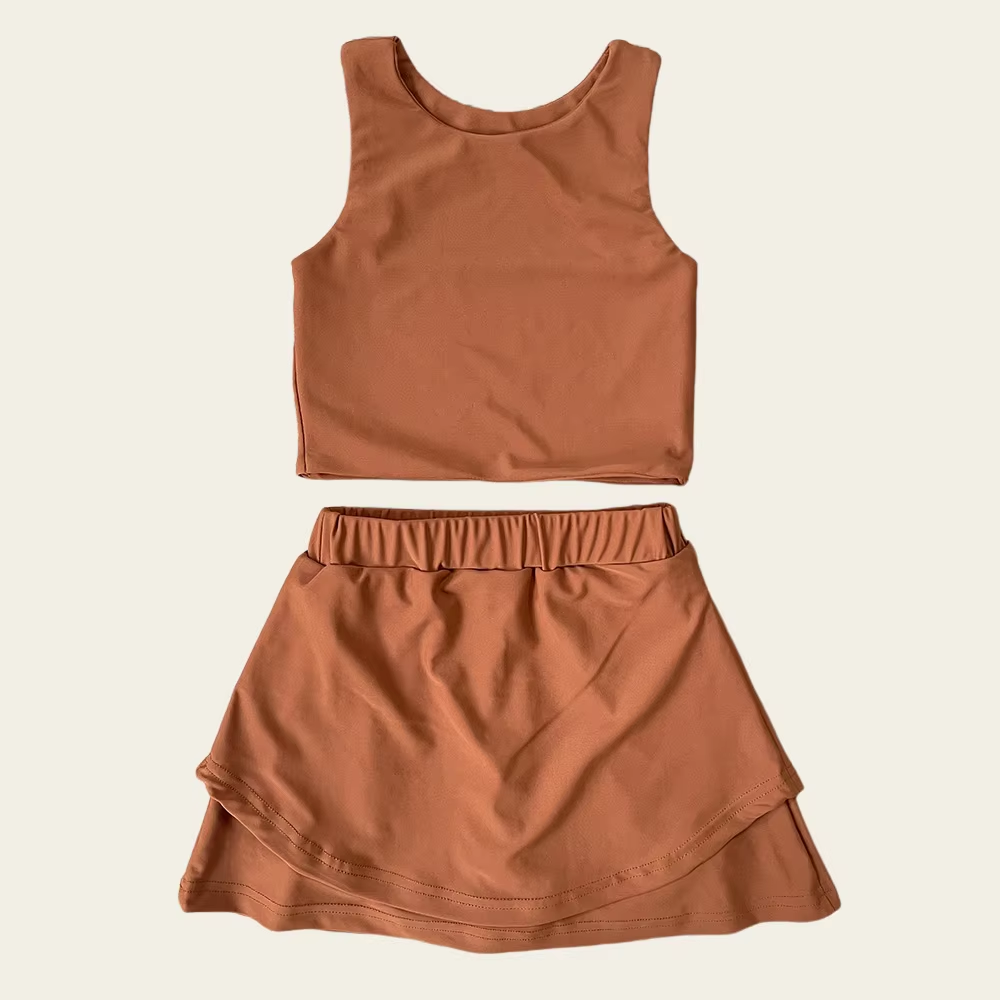 preorder GSD2665 yoga light brown sleeveless skirt skorts girls set