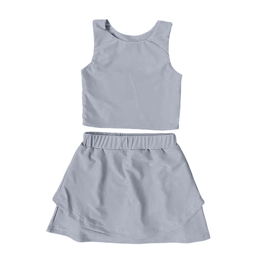 preorder GSD2666 yoga dark brown sleeveless skirt skorts girls set