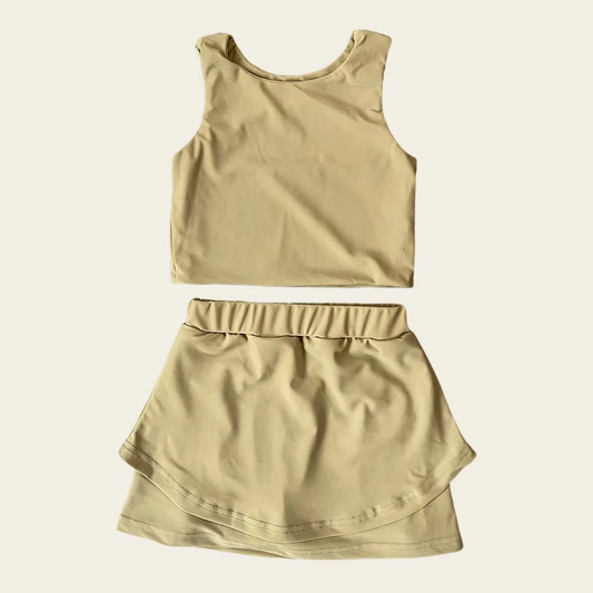 preorder GSD2668 yoga khaki sleeveless skirt skorts girls set
