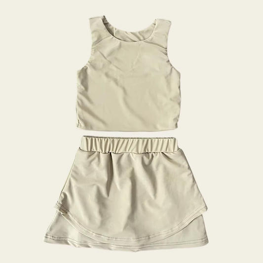 preorder GSD2669 yoga light khaki sleeveless skirt skorts girls set