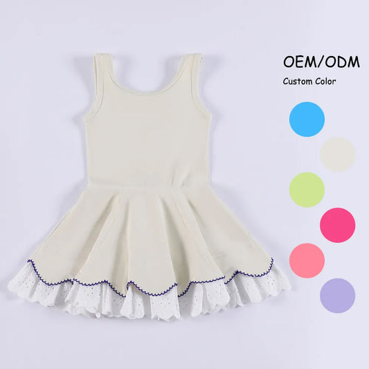 preorder GSD2682 yoga white sleeveless girls dress with lace