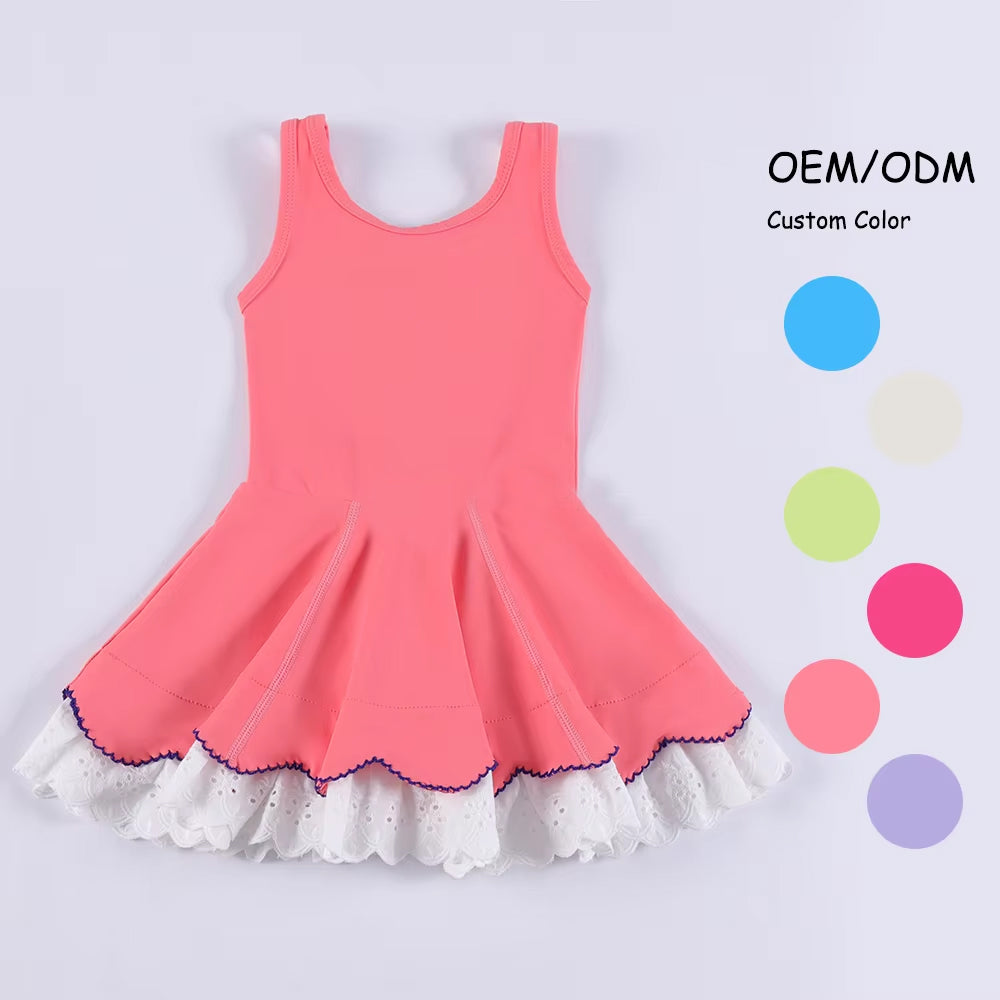 preorder GSD2683 yoga pink sleeveless girls dress with lace