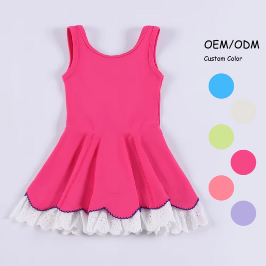 preorder GSD2684 yoga hot pink sleeveless girls dress with lace