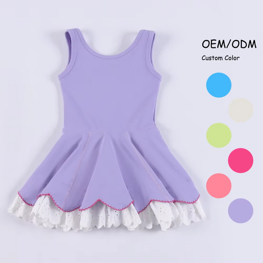 preorder GSD2685 yoga purple sleeveless girls dress with lace
