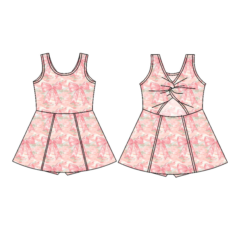 preorder GSD2699 yoga pink bows camo sleeveless skorts girls dress