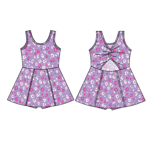 preorder GSD2700 yoga leopard purple sleeveless skorts girls dress