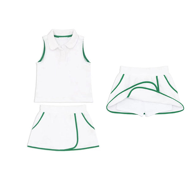 preorder GSD2711 yoga white/green sleeveless flowers skirt skorts girls set