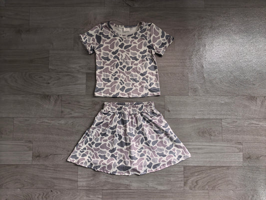 preorder Samples GSD2724 grey camo short sleeve skirt skorts girls set