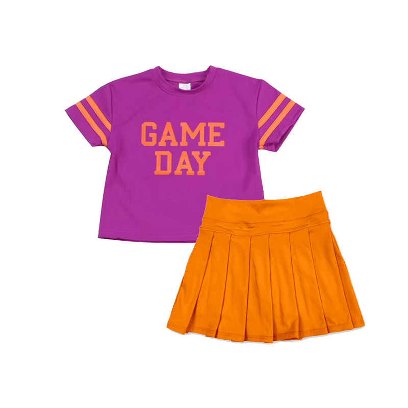 preorder GSD2739 yoga game day purple short sleeve orange skorts girls set