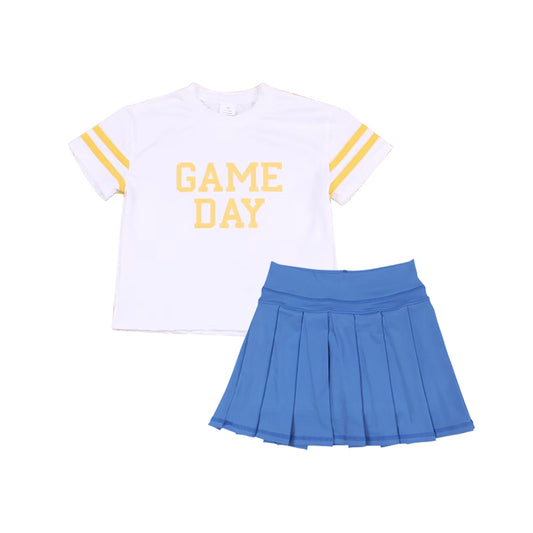 preorder GSD2741 yoga game day yellow&white short sleeve blue skorts girls set