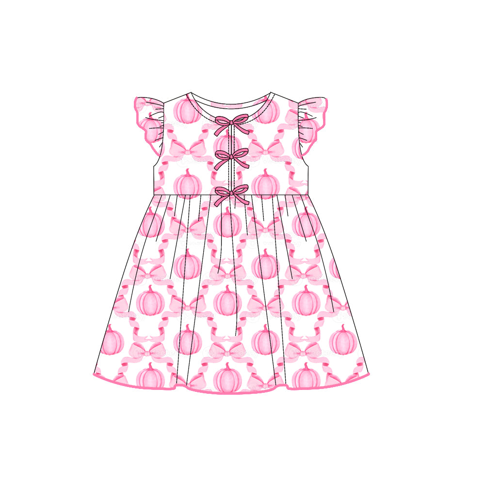preorder GSD2768 Autumn pumpkin hot pink bows flutter sleeve girls dress