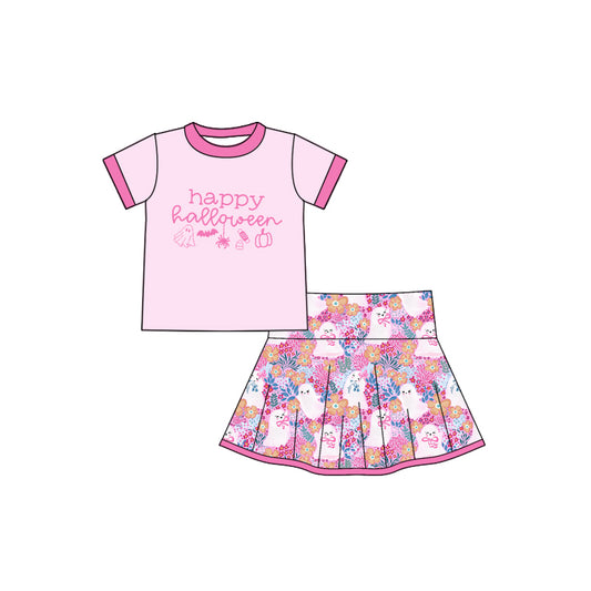 preorder GSD2773 happy Halloween spooky pink short sleeve flowers spooky skirt girls set