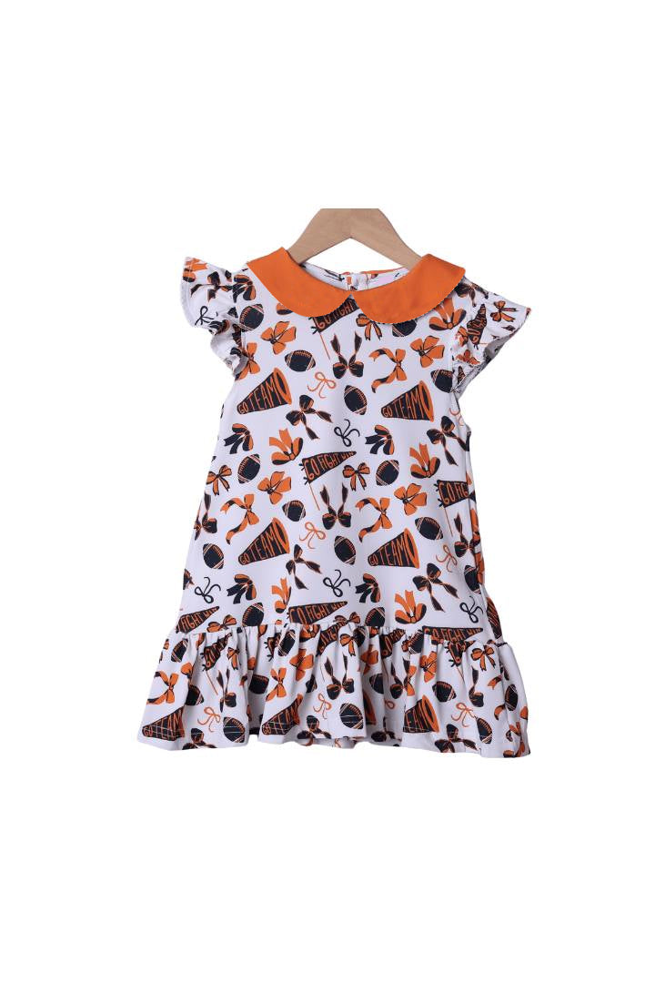 preorder GSD2785 cheer orange black bows flutter sleeve girls dress
