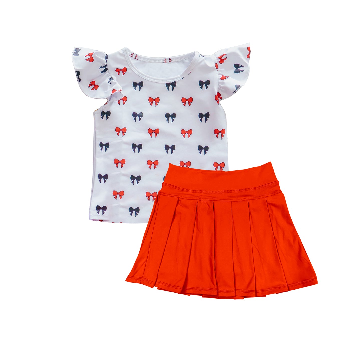preorder GSD2790 orange/black bows flutter sleeve yoga orange skorts skirt girls set