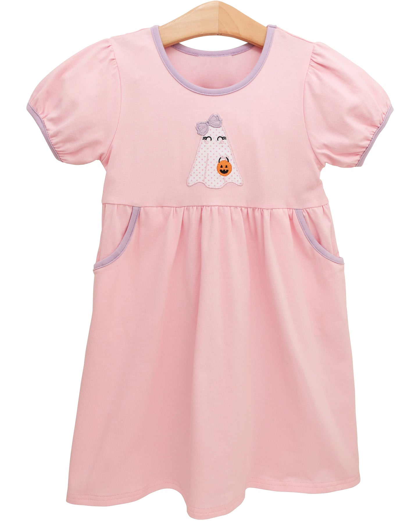 preorder GSD2792 Halloween spooky pumpkin pink short sleeve girls dress