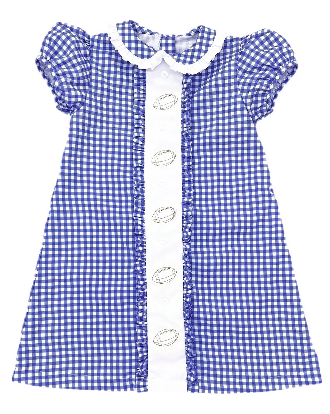 preorder GSD2800 football blue checkered short sleeve girls dress