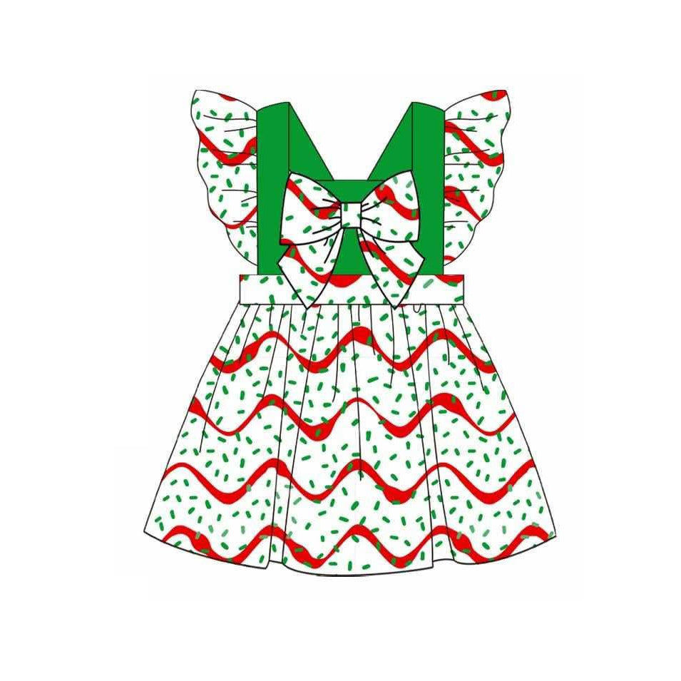 preorder GSD2809 Christmas green sprinkles red flutter sleeve girls dress