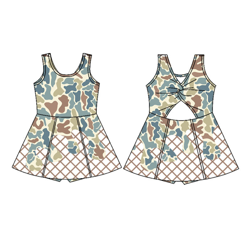 preorder GSD2824 yoga hunting camo blue skorts girls dress