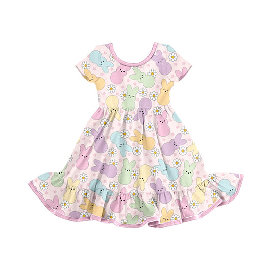 preorder GSD2826 Easter colorful bunny rabbit flowers pink short sleeve girls dress
