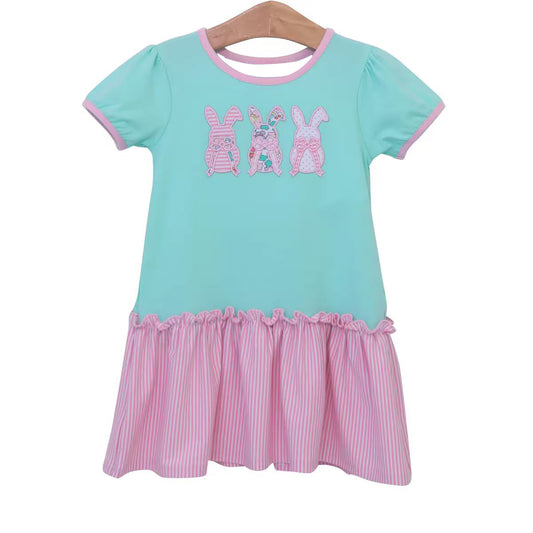 preorder GSD2827 Easter bunny rabbit blue/pink short sleeve girls dress