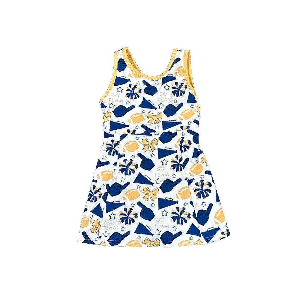 preorder GSD2843 cheer footbal blue bows sleeveless skorts girls dress