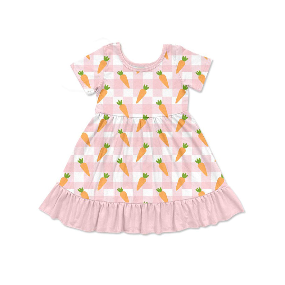 preorder GSD2850 Easter carrot pink checkered short sleeve girls dress