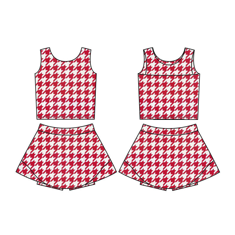 preorder GSD2857 red houndstooth sleeveless skorts skirt girls set