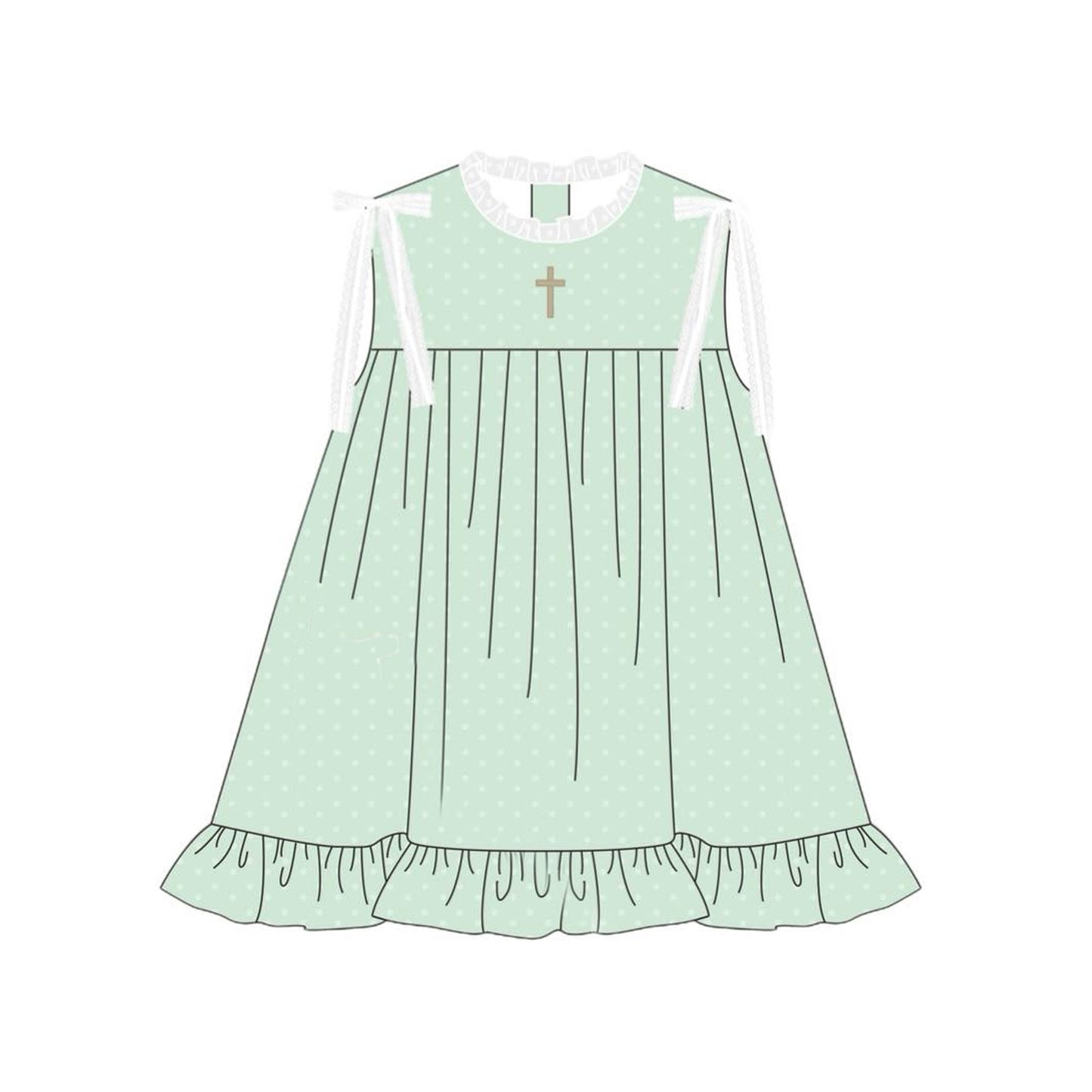 preorder GSD2860 Easter cross green bows sleeveless girls dress