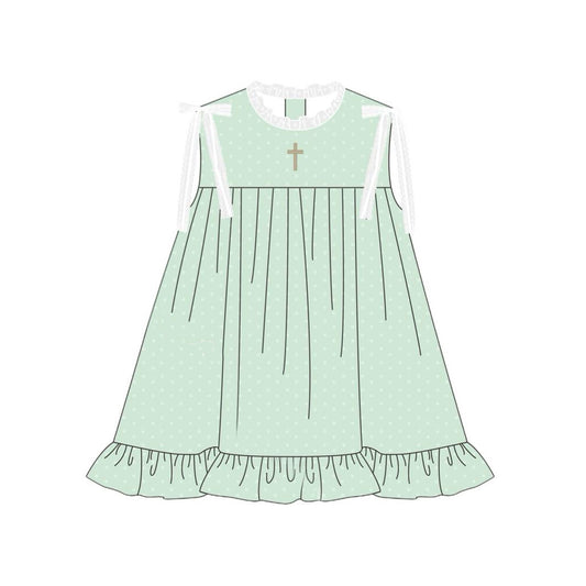 preorder GSD2860 Easter cross green bows sleeveless girls dress