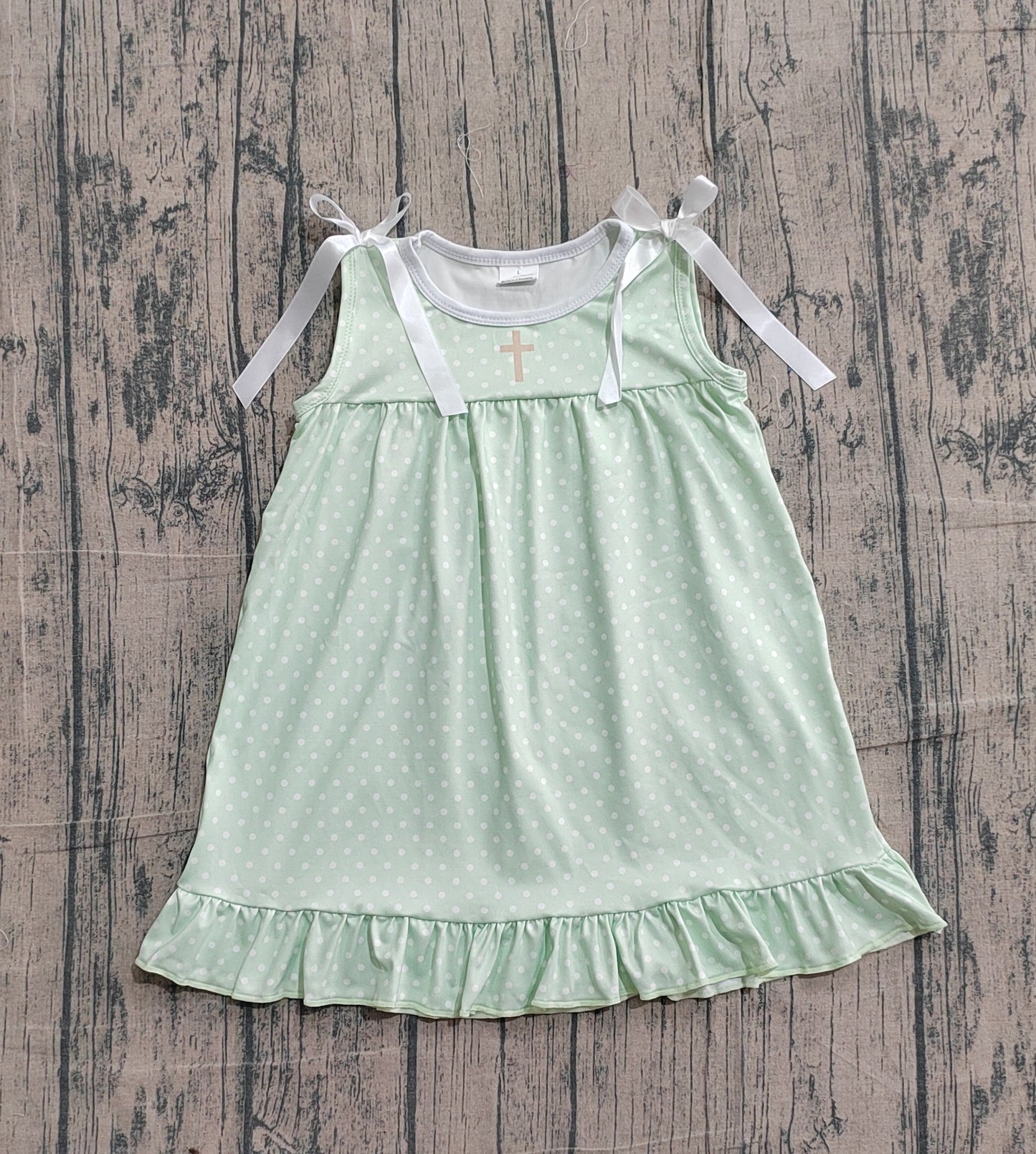 preorder Samples GSD2860 Easter cross green bows sleeveless girls dress