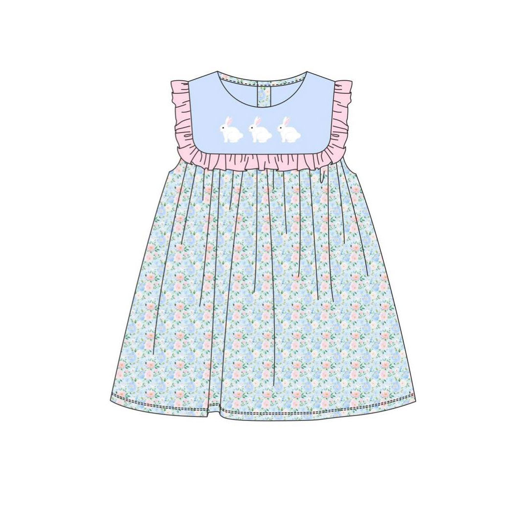 preorder GSD2861 Easter bunny rabbit flowers floral blue girls dress