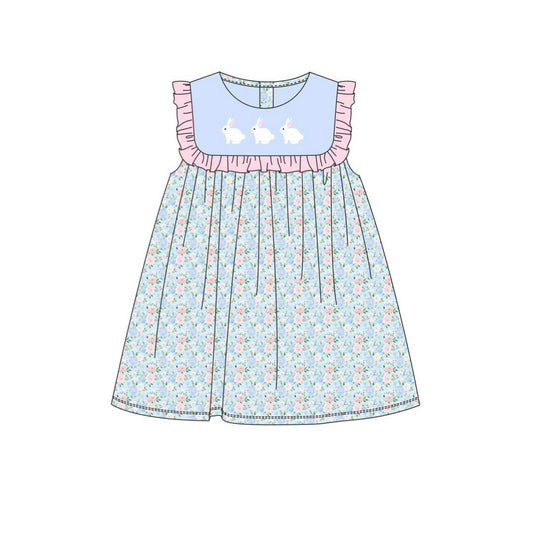 preorder GSD2861 Easter bunny rabbit flowers floral blue girls dress