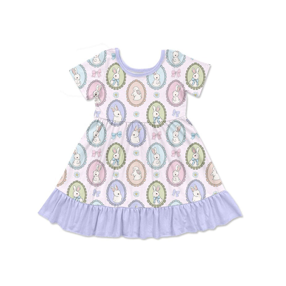 preorder GSD2863 Easter bunny rabbit colorful bows short sleeve girls dress