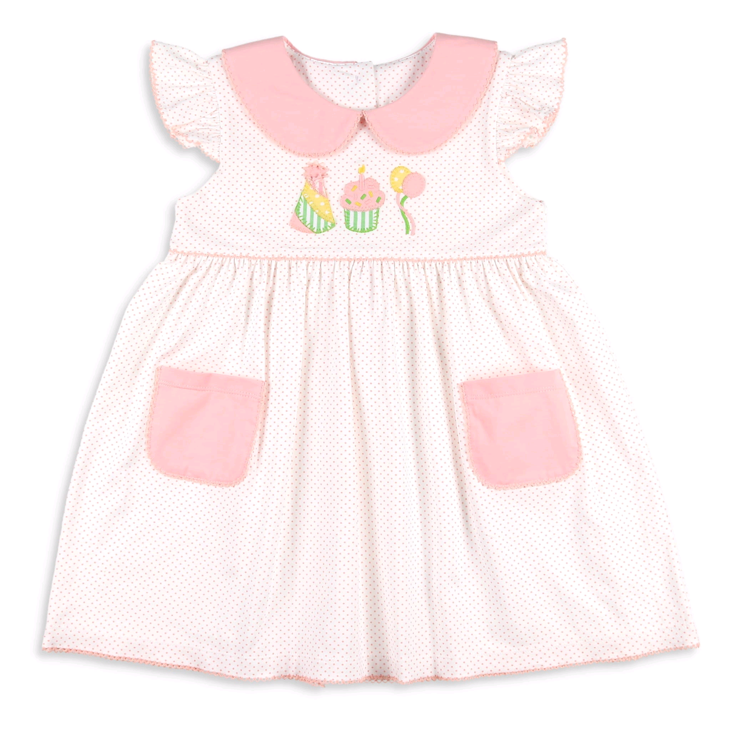 preorder GSD2865 happy birthday cake balloon pink pockets flutter sleeve girls dress