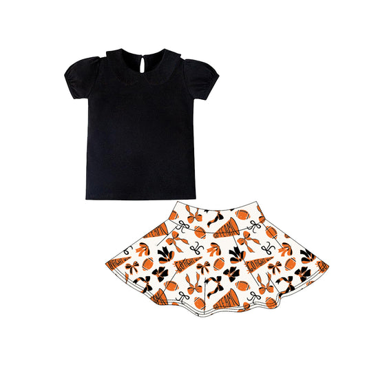 preorder GSD2876 yoga football team black short sleeve go fight bows skorts skirt girls set