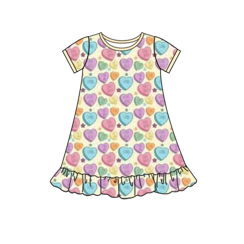 preorder GSD2895 Valentine's Day colorful heart short sleeve girls dress