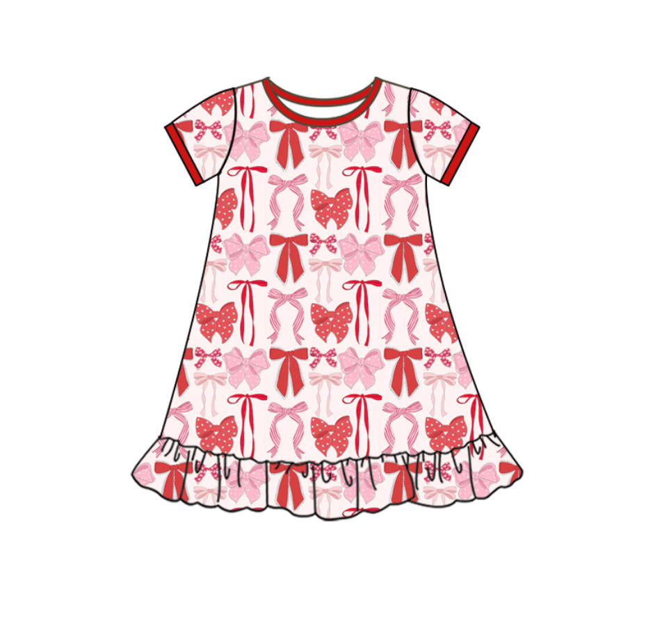 preorder GSD2897 red pink bows short sleeve girls dress